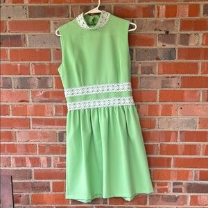 Green Sleeveless Mini Dress Vintage Handmade size4-6